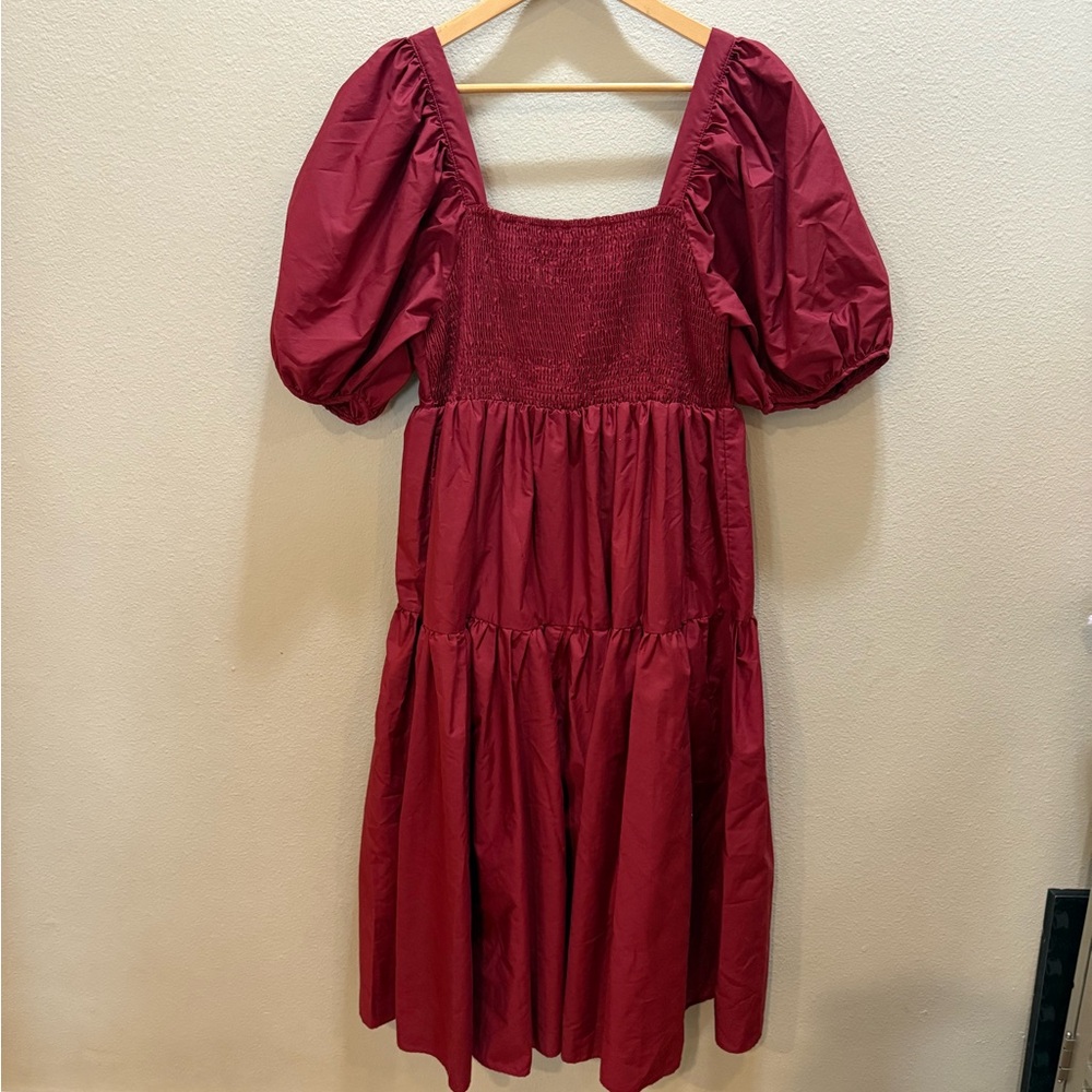 Entro Women’s Puff Sleeve Tiered Skirt Midi Dress Red Size Large - Picture 3 of 5